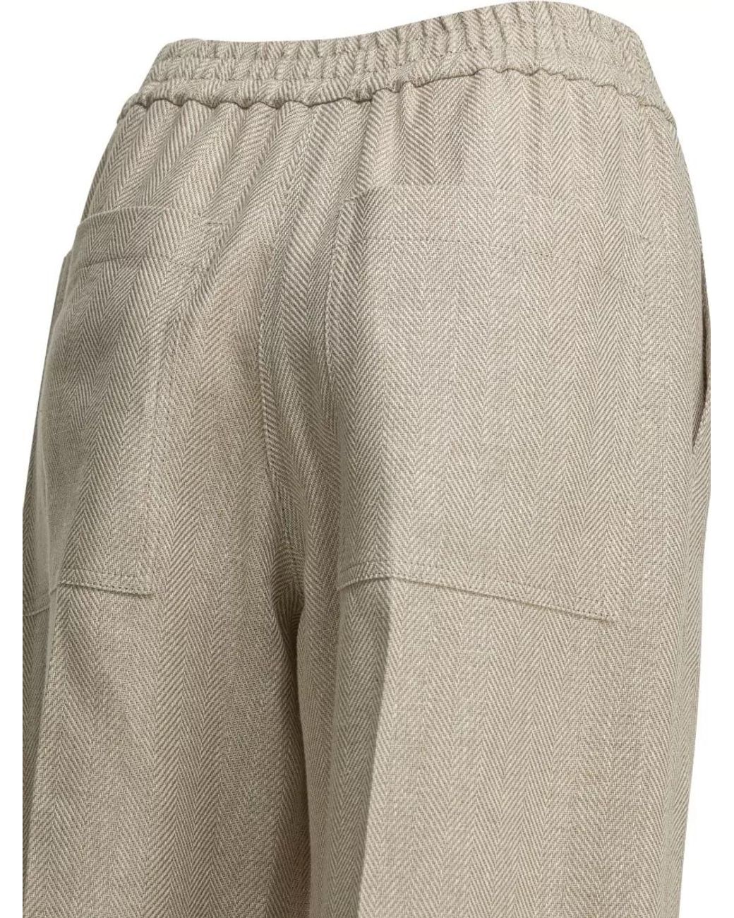 Brunello Cucinelli Natural Linen Blend Wide-Leg Trousers