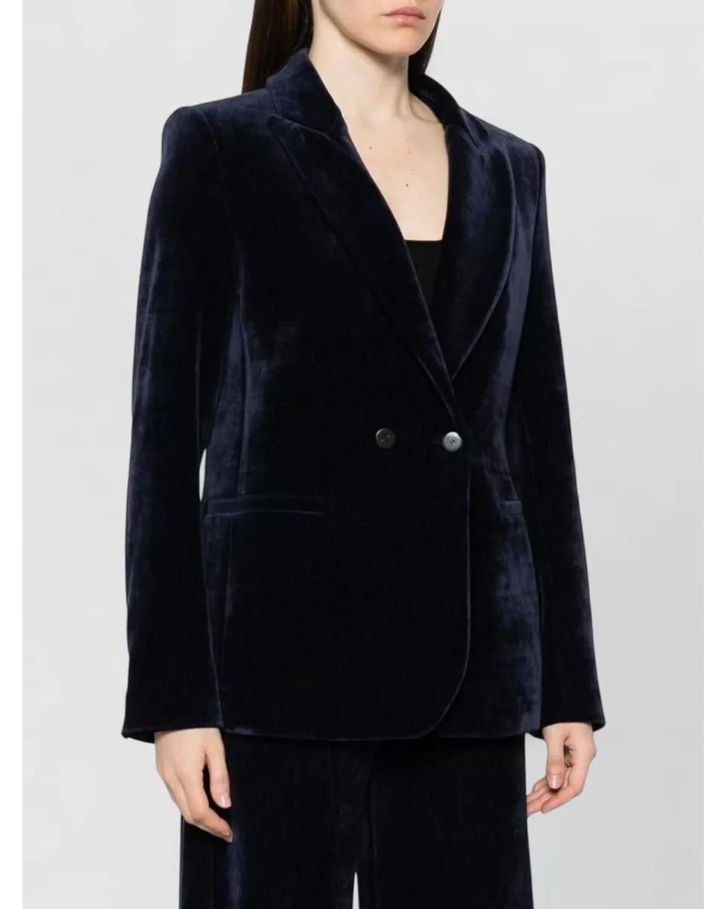 Forte_forte Blue Velvet Double-Breasted Suit Jacket
