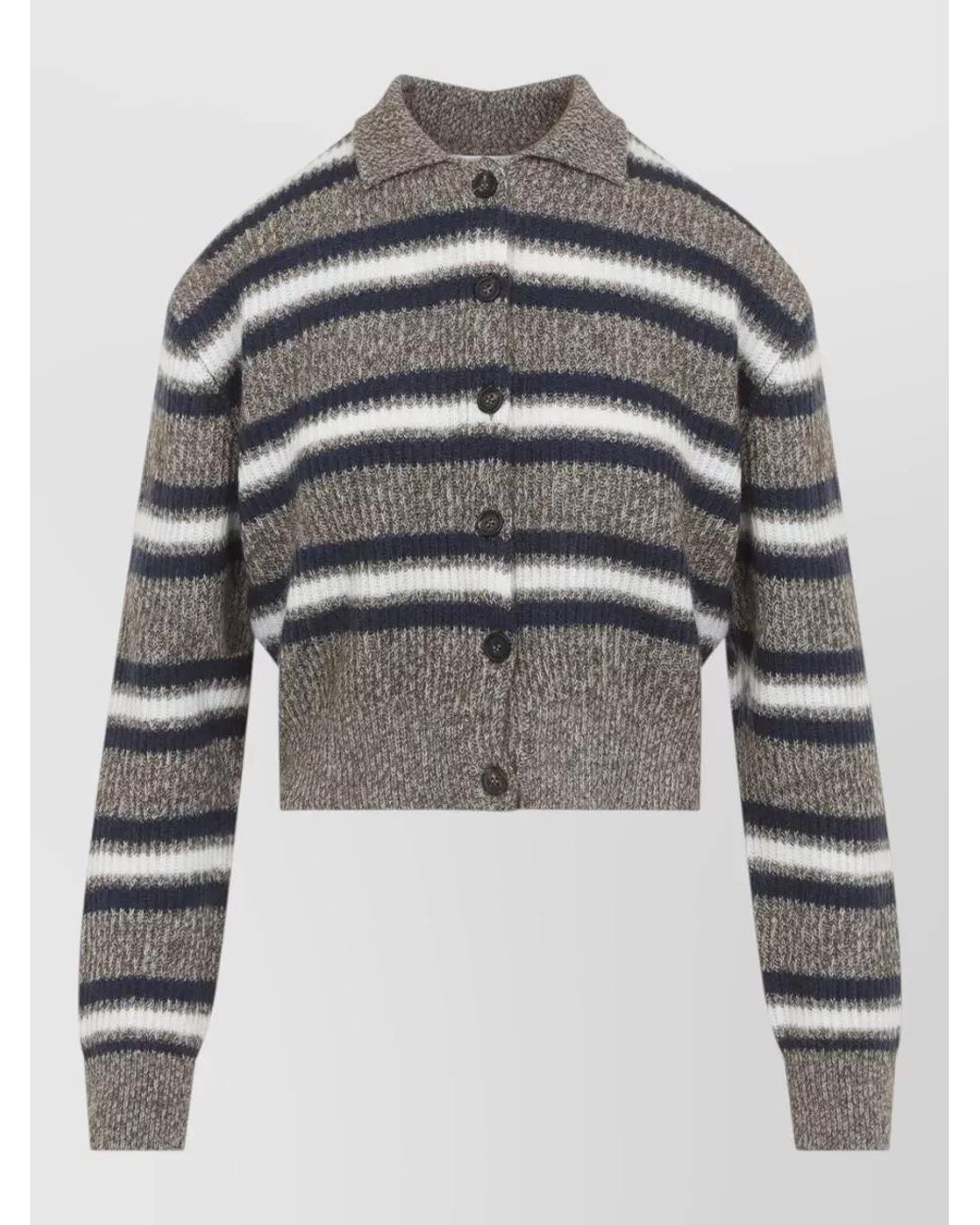 Brunello Cucinelli Gray Striped Cropped Polo Sweater