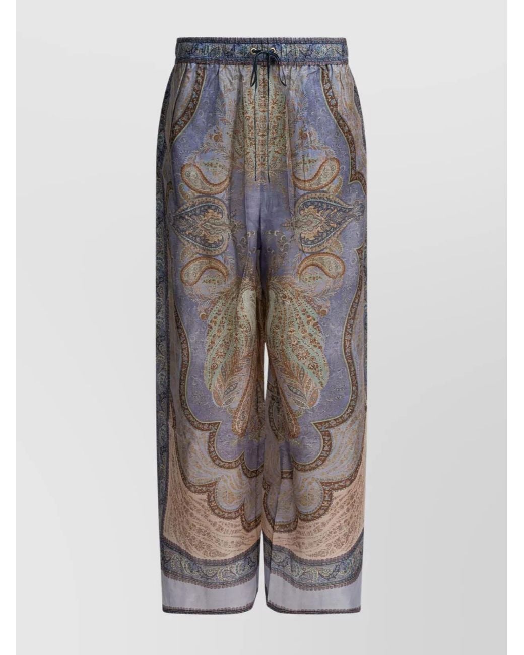 Zimmermann Multicolor Silk Printed Mid-Rise Wide-Leg Relaxed Trousers
