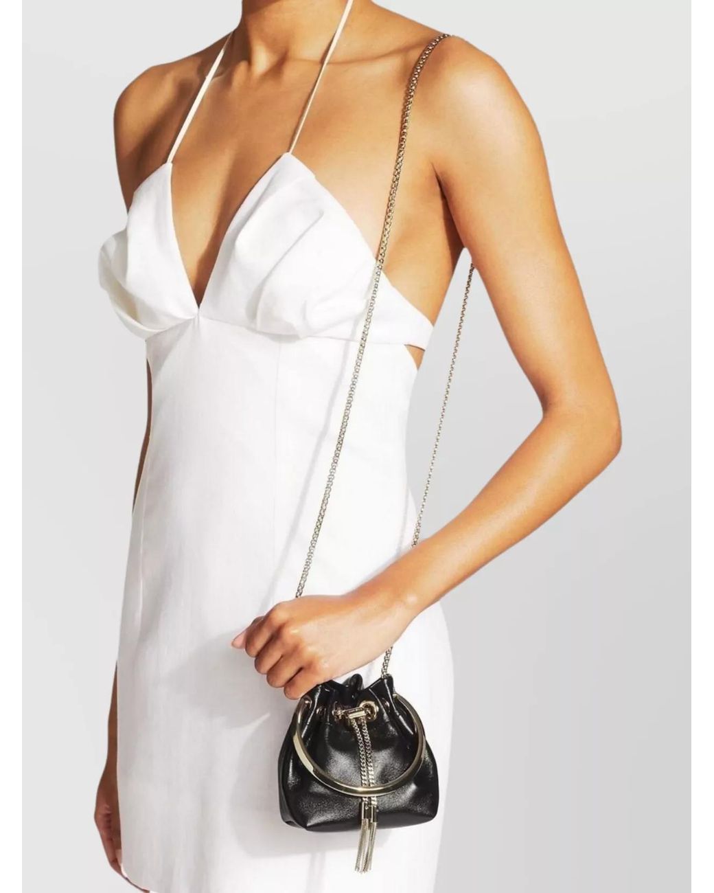 Jimmy Choo Black Bon Bon Micro Leather Bucket Bag