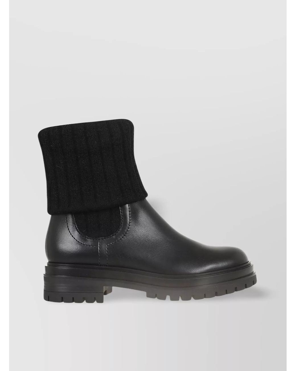 Gianvito Rossi Black Leather Ribbed Knee-High Boots