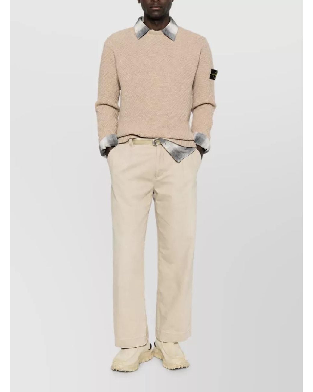 Stone Island Natural Wool Basket-Knit Crewneck Jumper for men