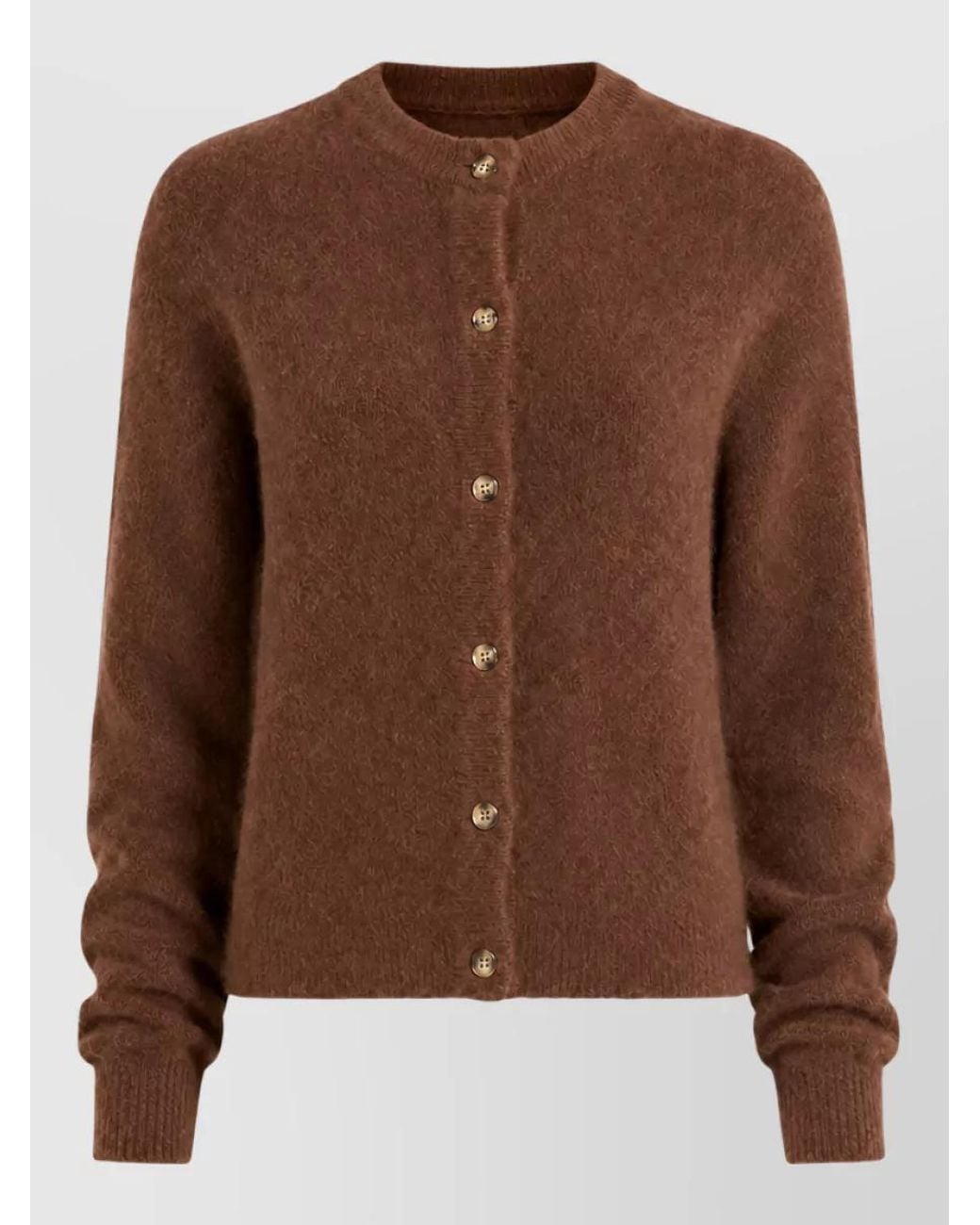 Marella Brown Wool Brushed Crew Neck Long-Sleeve Jacket