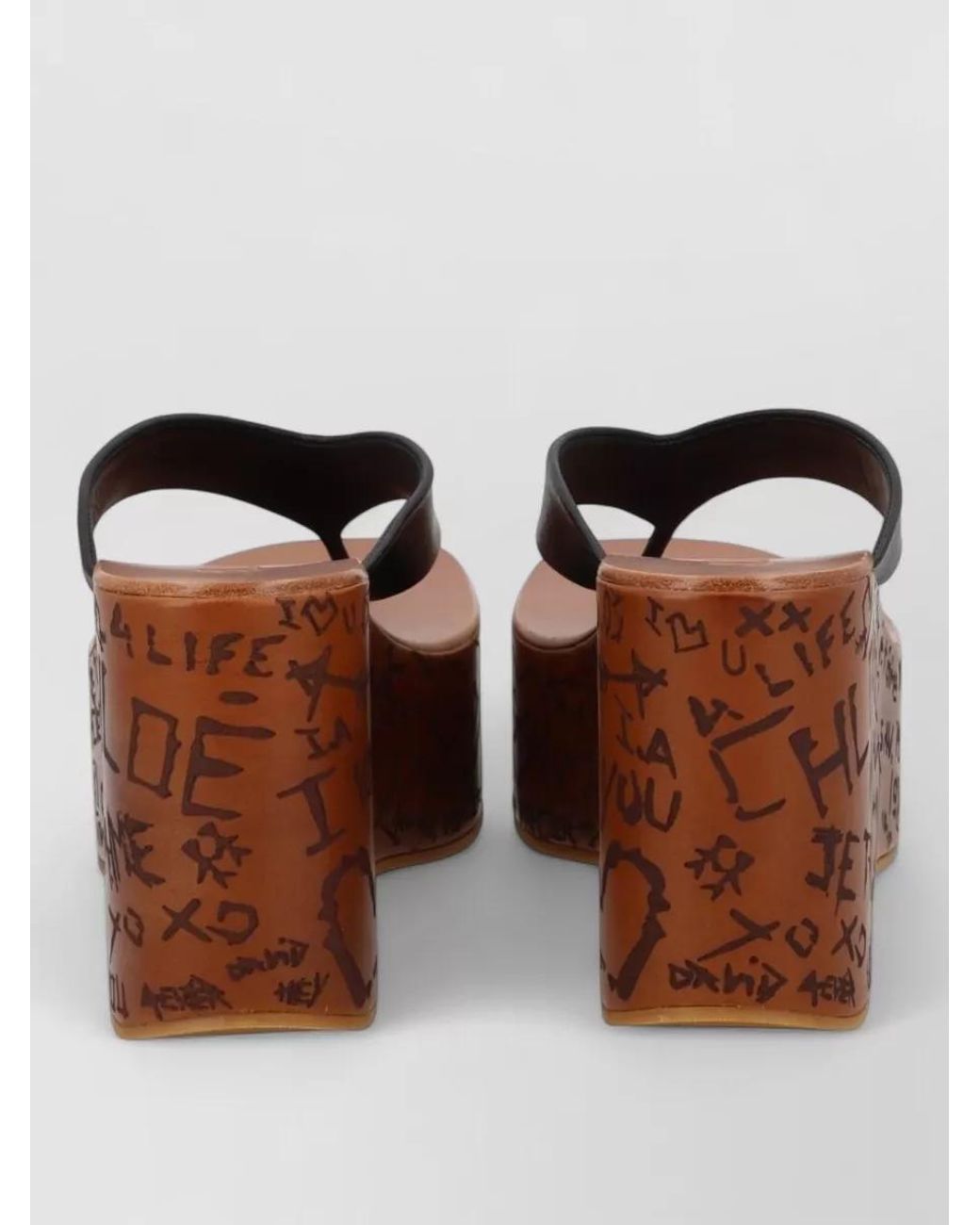 Chloé Brown Leather Wedge Sandals