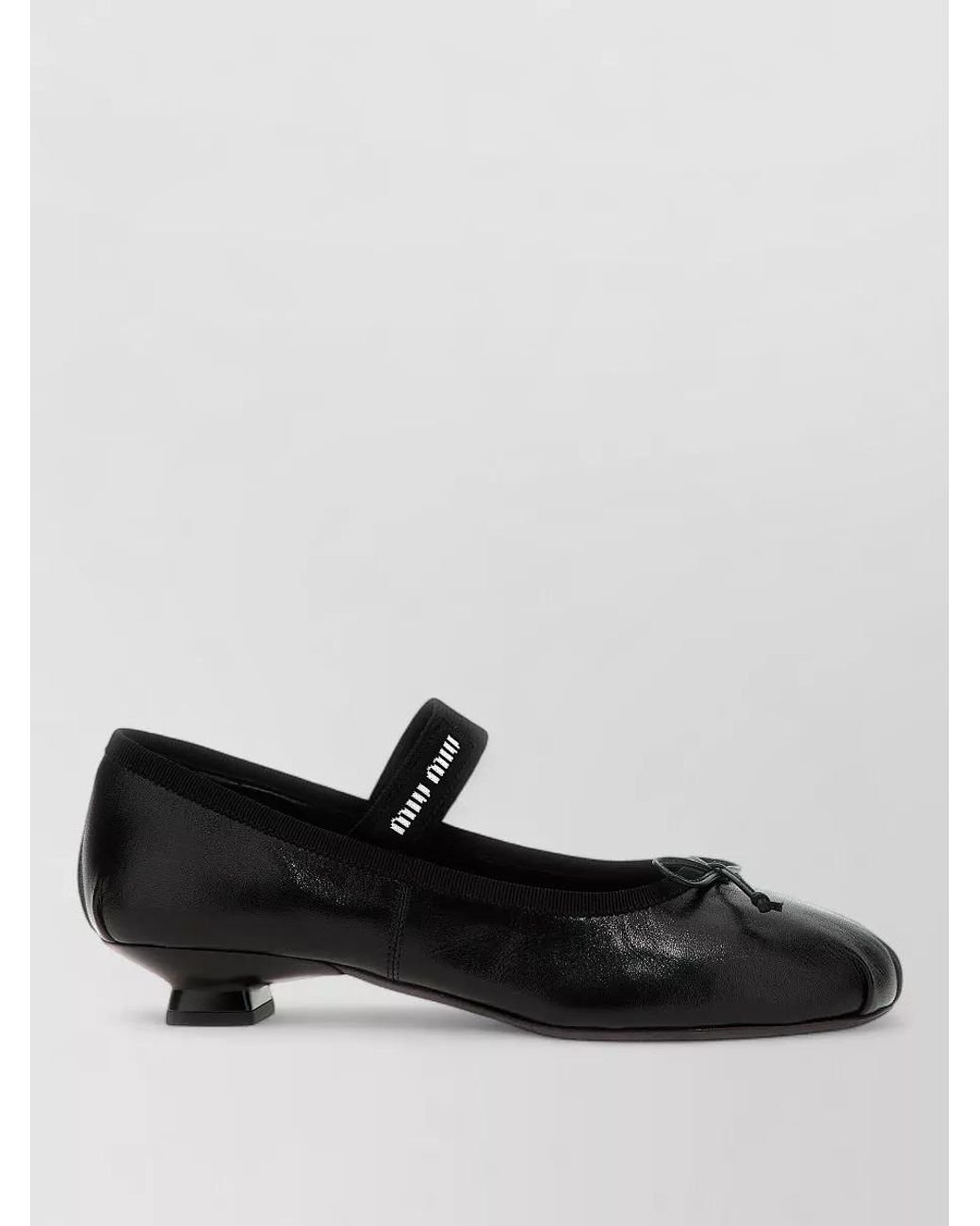Miu Miu Black Leather Logo Bow Ballerina Shoes