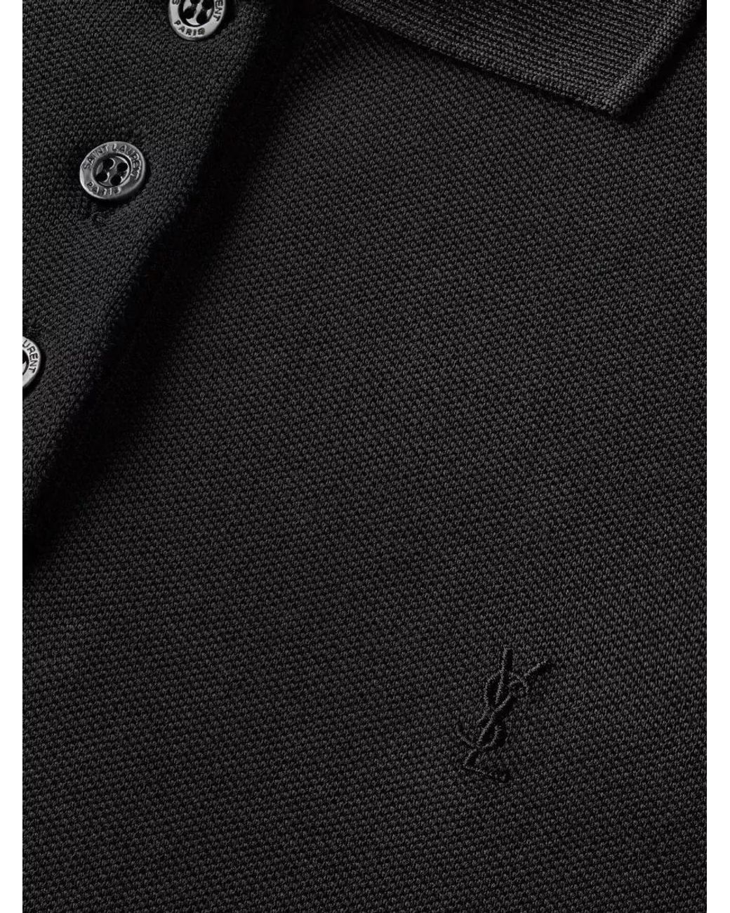 Saint Laurent Black Logo-Embroidered Piqué Polo Shirt