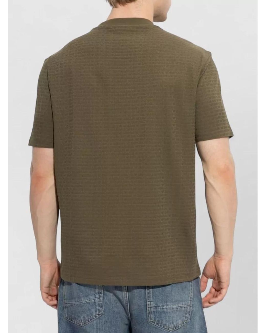 Emporio Armani Green Cotton Fine-Knit Regular-Fit Logo-Jacquard Short-Sleeve T-Shirt for men