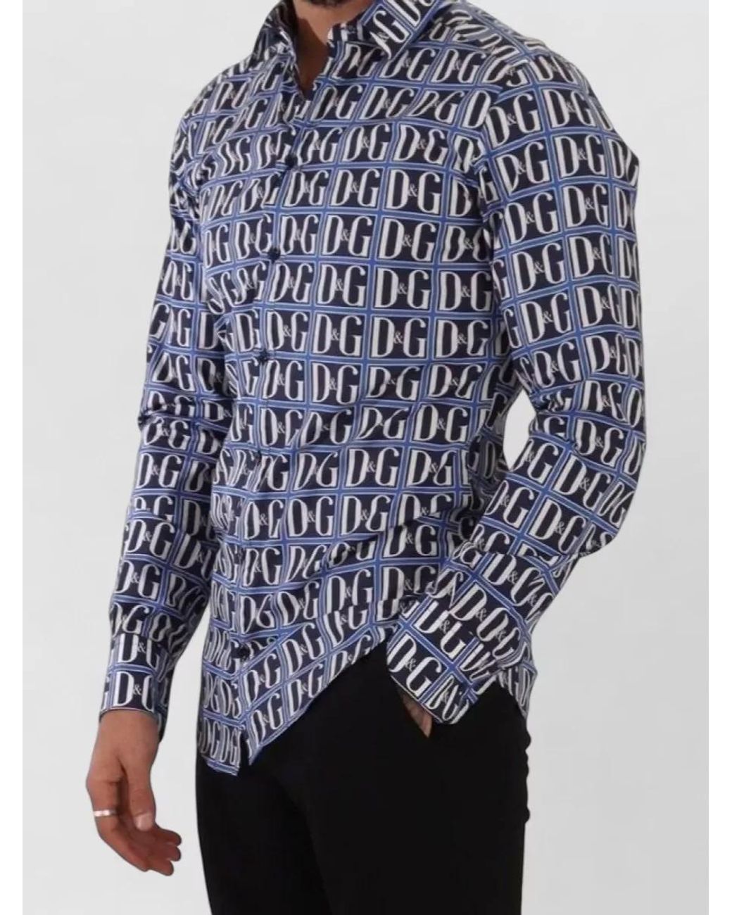 Dolce & Gabbana Blue Cotton Logo Print Slim Fit Long Sleeve T-Shirt for men