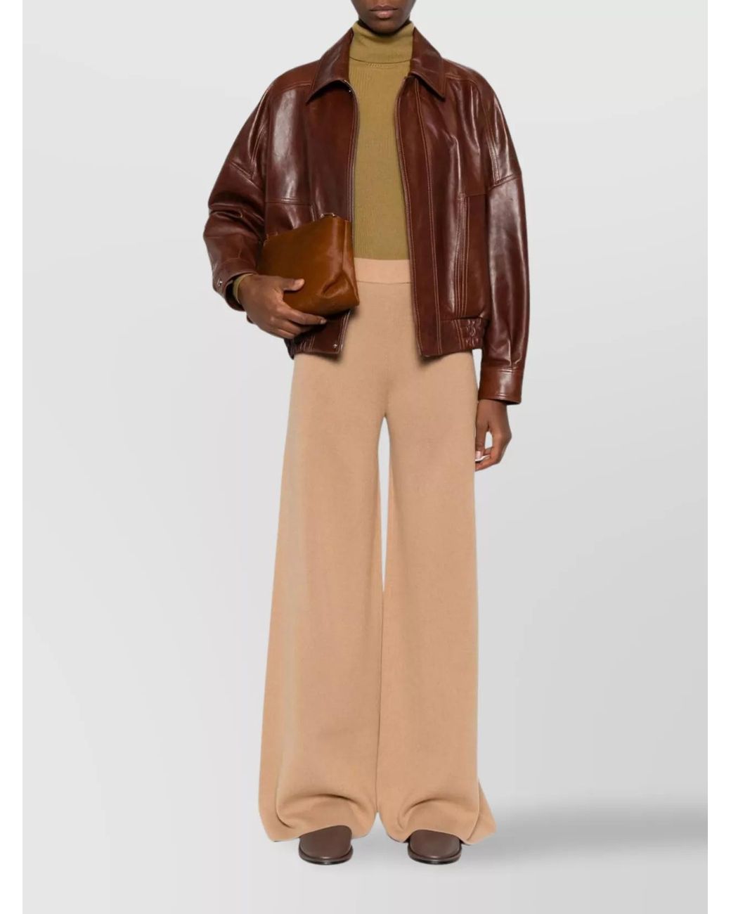 Max Mara Natural Cashmere Wool Straight-Leg Trousers