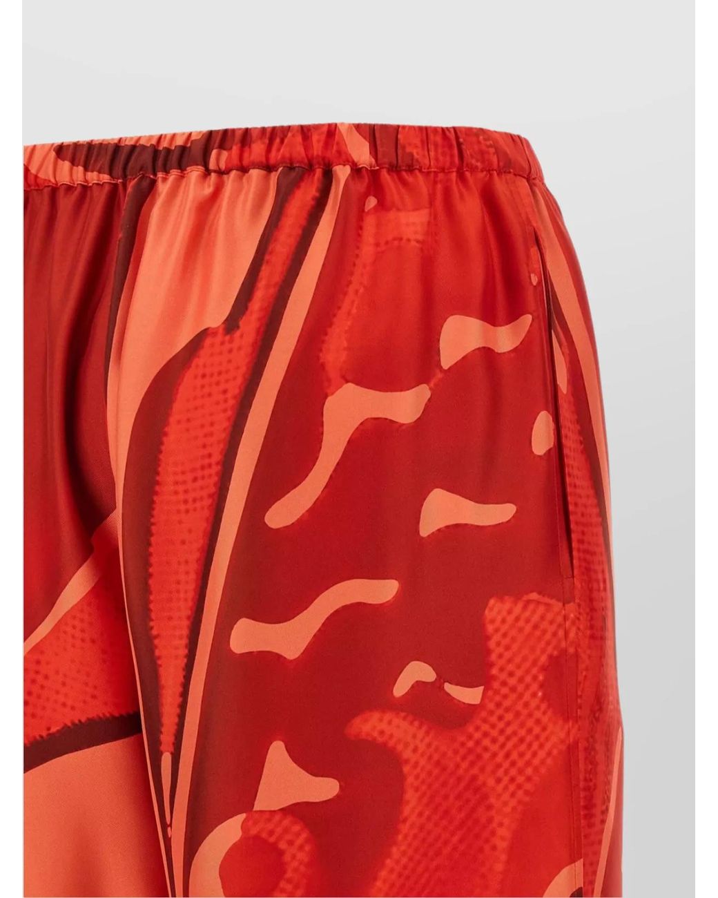 Ferragamo Red Silk Wide-Leg Trousers