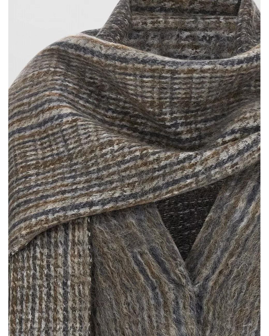 Brunello Cucinelli Gray Checks V Neck Sweater