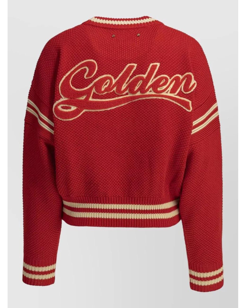 Golden Goose Deluxe Brand Red Cotton Waffle-Knit Striped Crewneck Sweatshirt