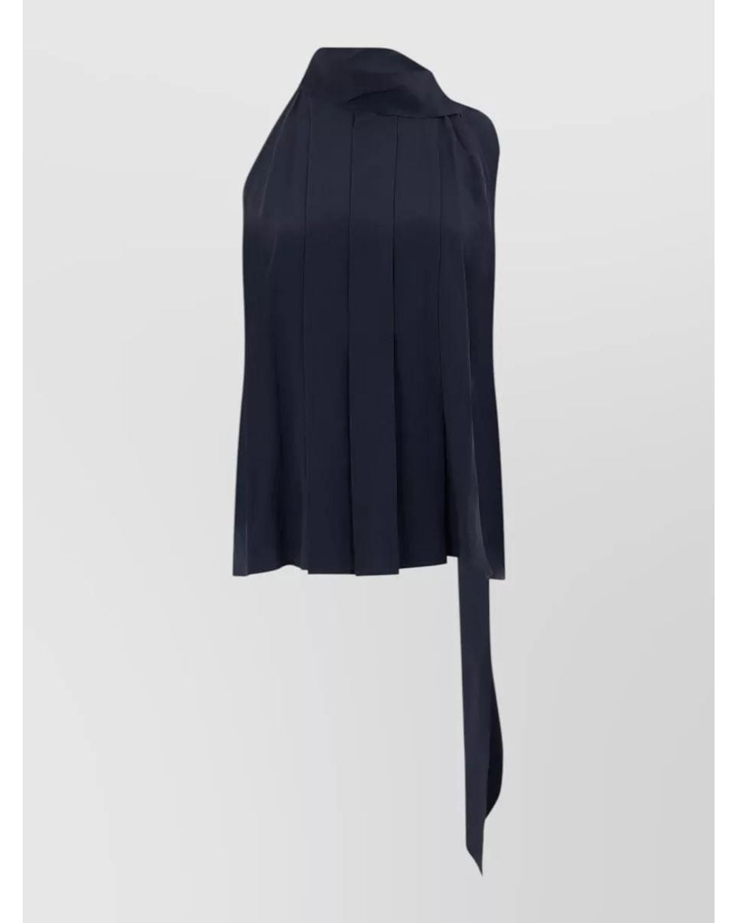 Max Mara Blue Silk Asymmetric One-Sleeve High-Neck Top