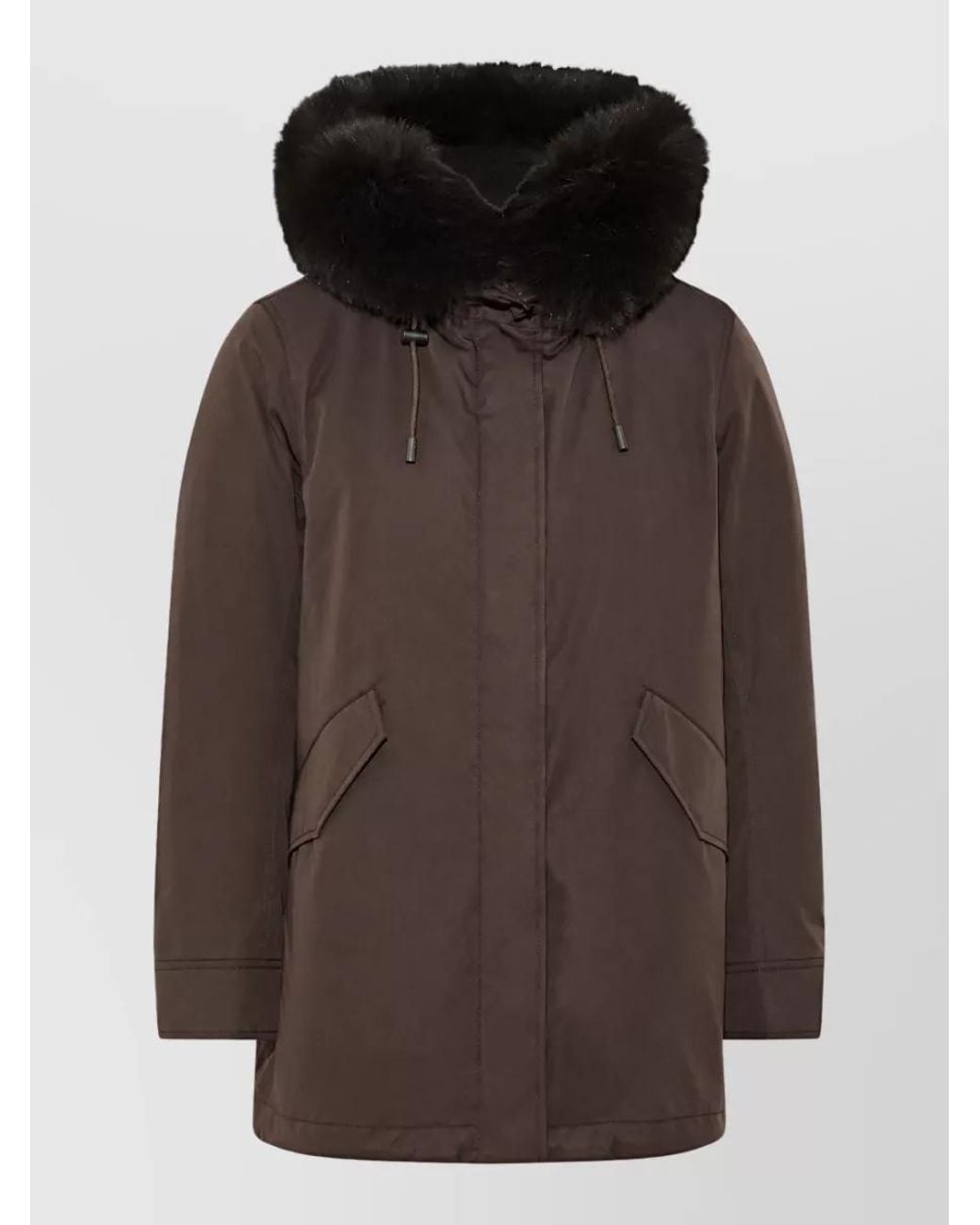 Yves Salomon Brown Cotton Blend Hooded Parka Jacket