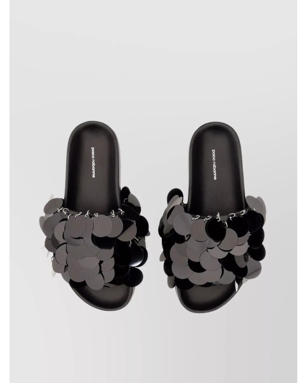 Rabanne Black Embellished Flat Sole Open Toe Sandal