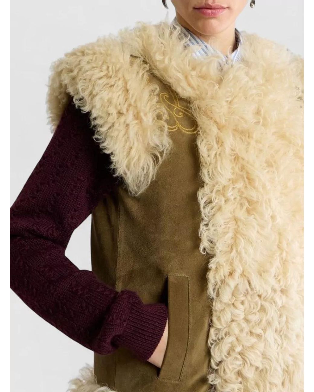 Etro Natural Shearling Embroidered Vest