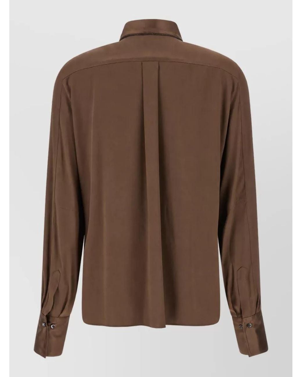 Brunello Cucinelli Brown Silk Long-Sleeve Shirt