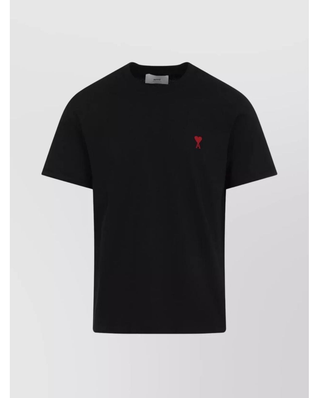 AMI Black Organic Cotton Logo-Embroidered Crew-Neck T-Shirt for men