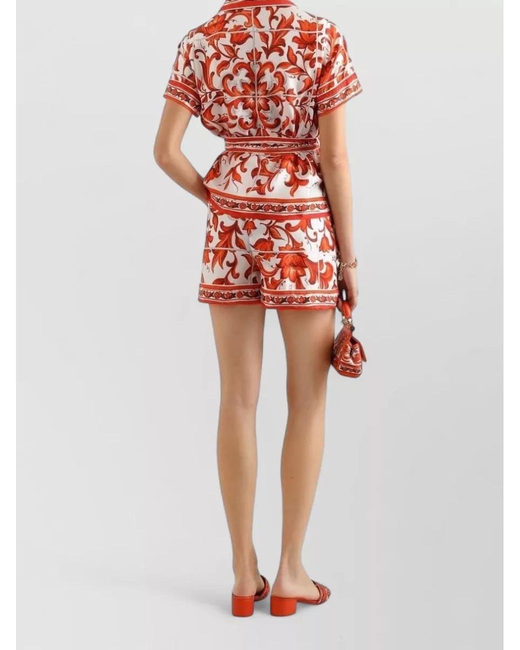 Dolce & Gabbana Red Silk Majolica Print Bermuda Shorts