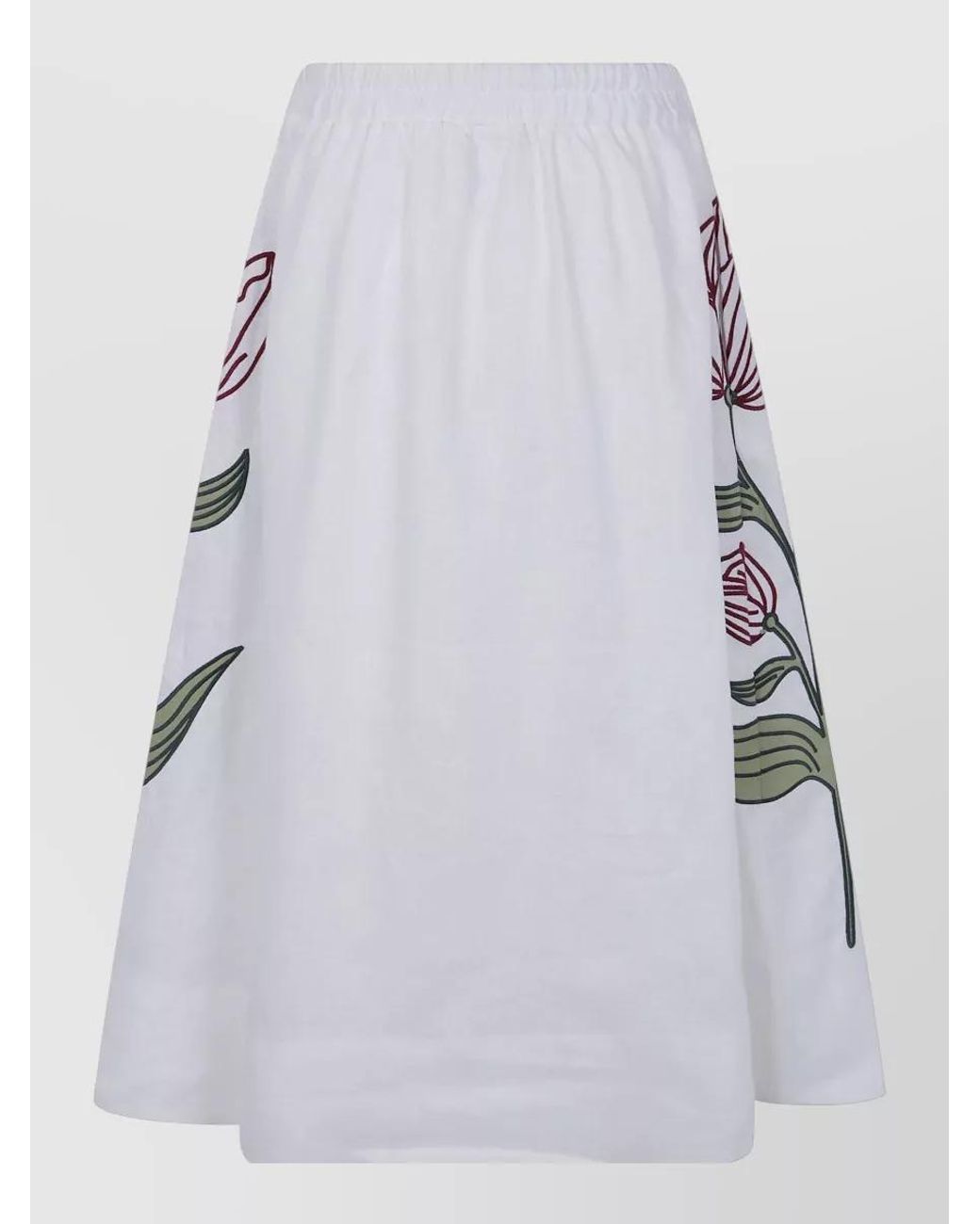 Farm Rio Gray Linen Floral Embroidered Midi A-Line Skirt