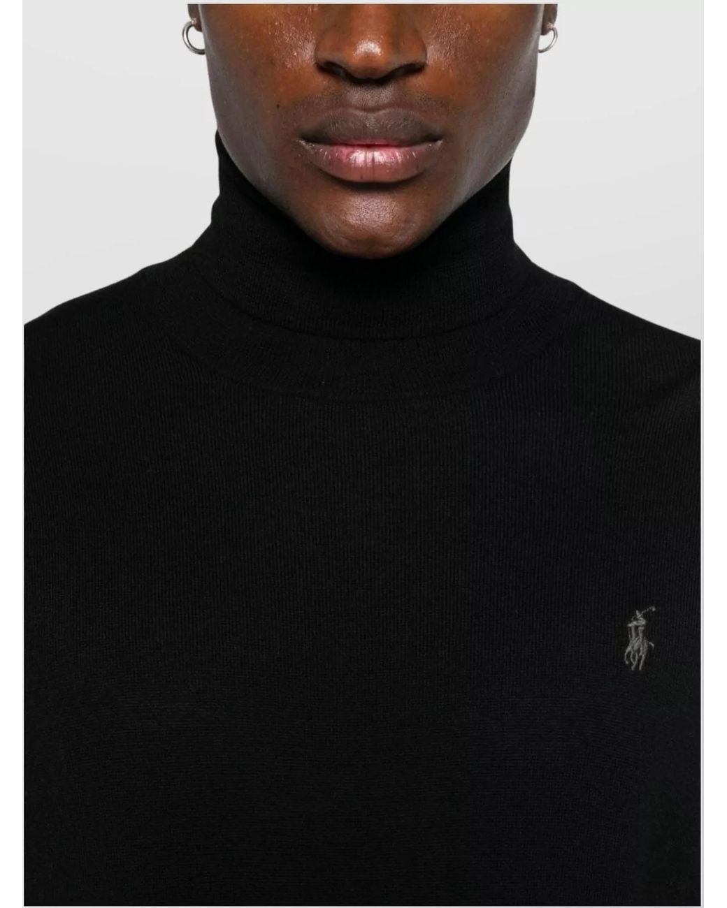Polo Ralph Lauren Black Ribbed Wool High Neck Long Sleeve Sweater for men