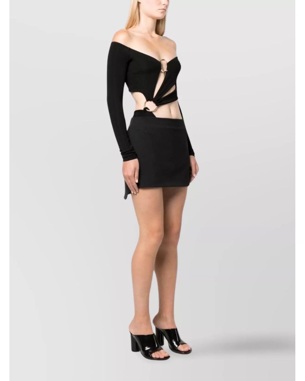 Louisa Ballou Black Off-Shoulder Cutout Long-Sleeve Bodysuit