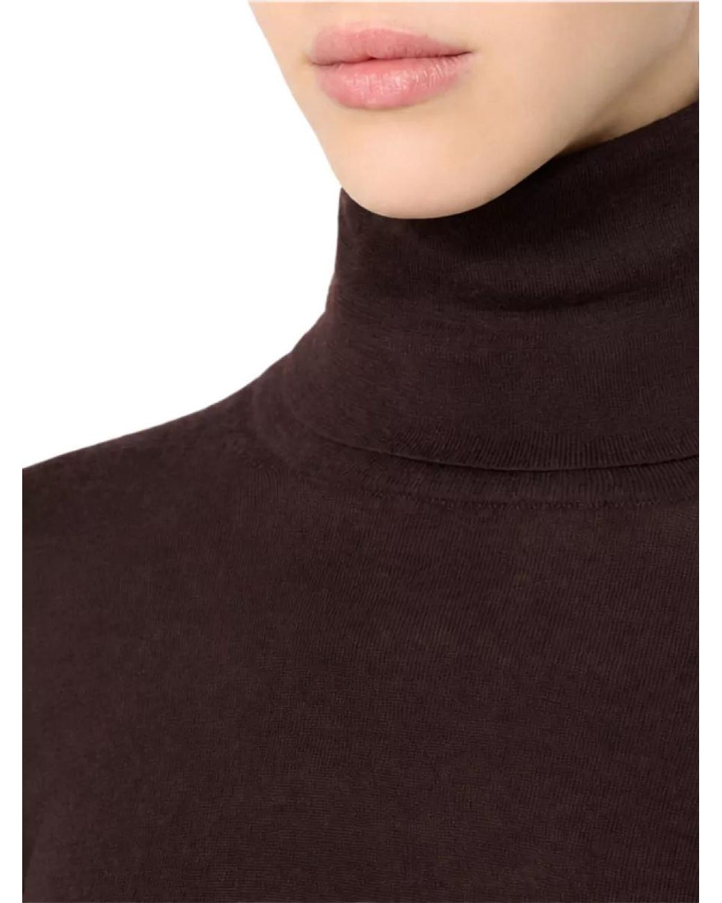 Max Mara Brown Virgin Wool Fine Rib-Knit Turtleneck Sweater