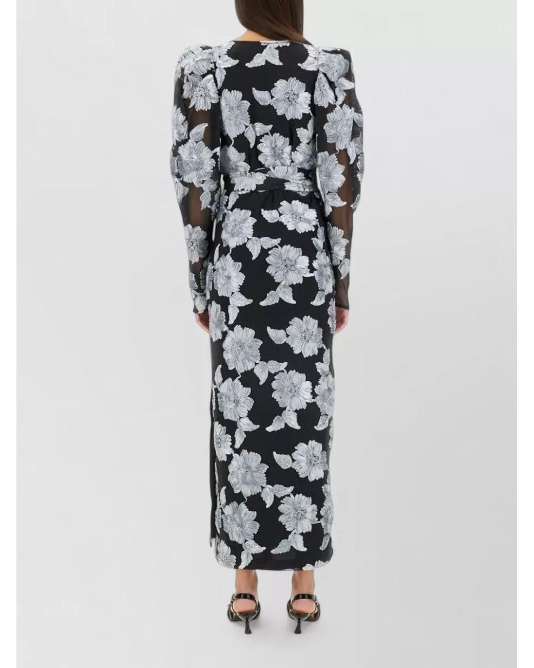 ROTATE BIRGER CHRISTENSEN Gray Floral-Print Regular-Fit Maxi Dress