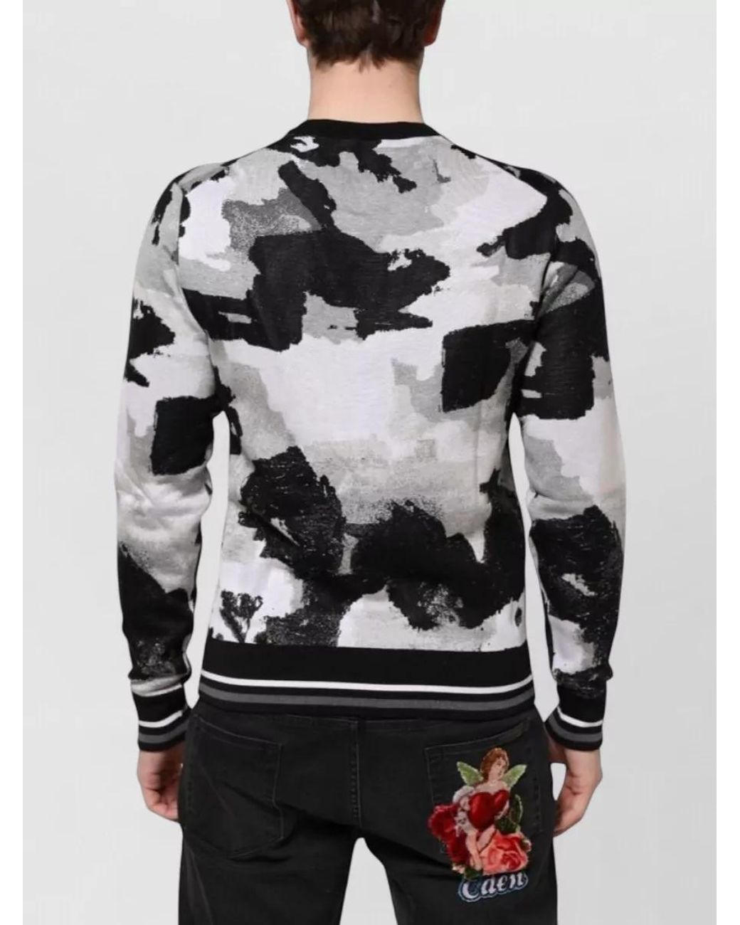 Dolce & Gabbana Gray Silk Camouflage Long-Sleeve T-Shirt for men