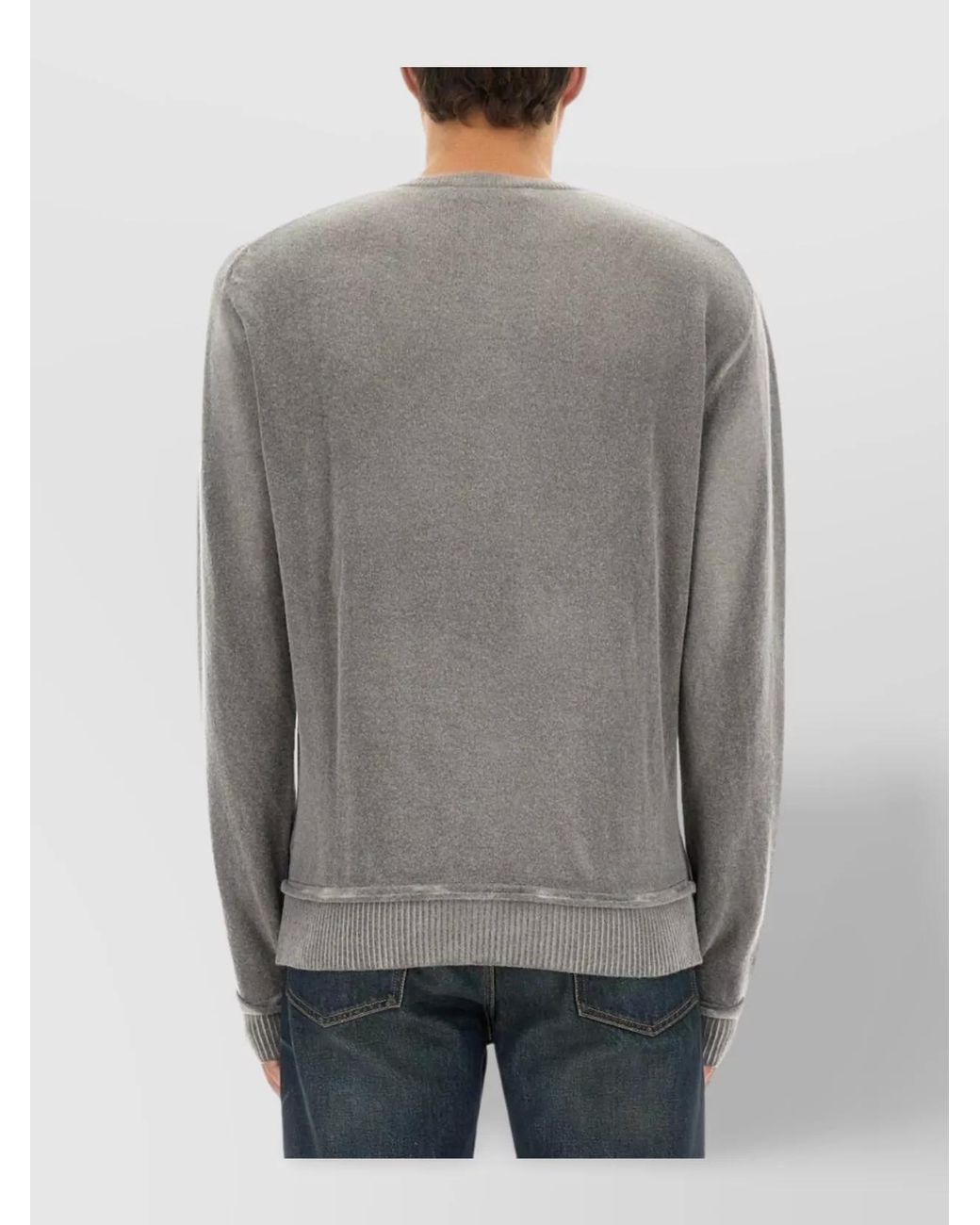Our Legacy Gray Merino Wool Ribbed V-Neck Mesh Sweater for men