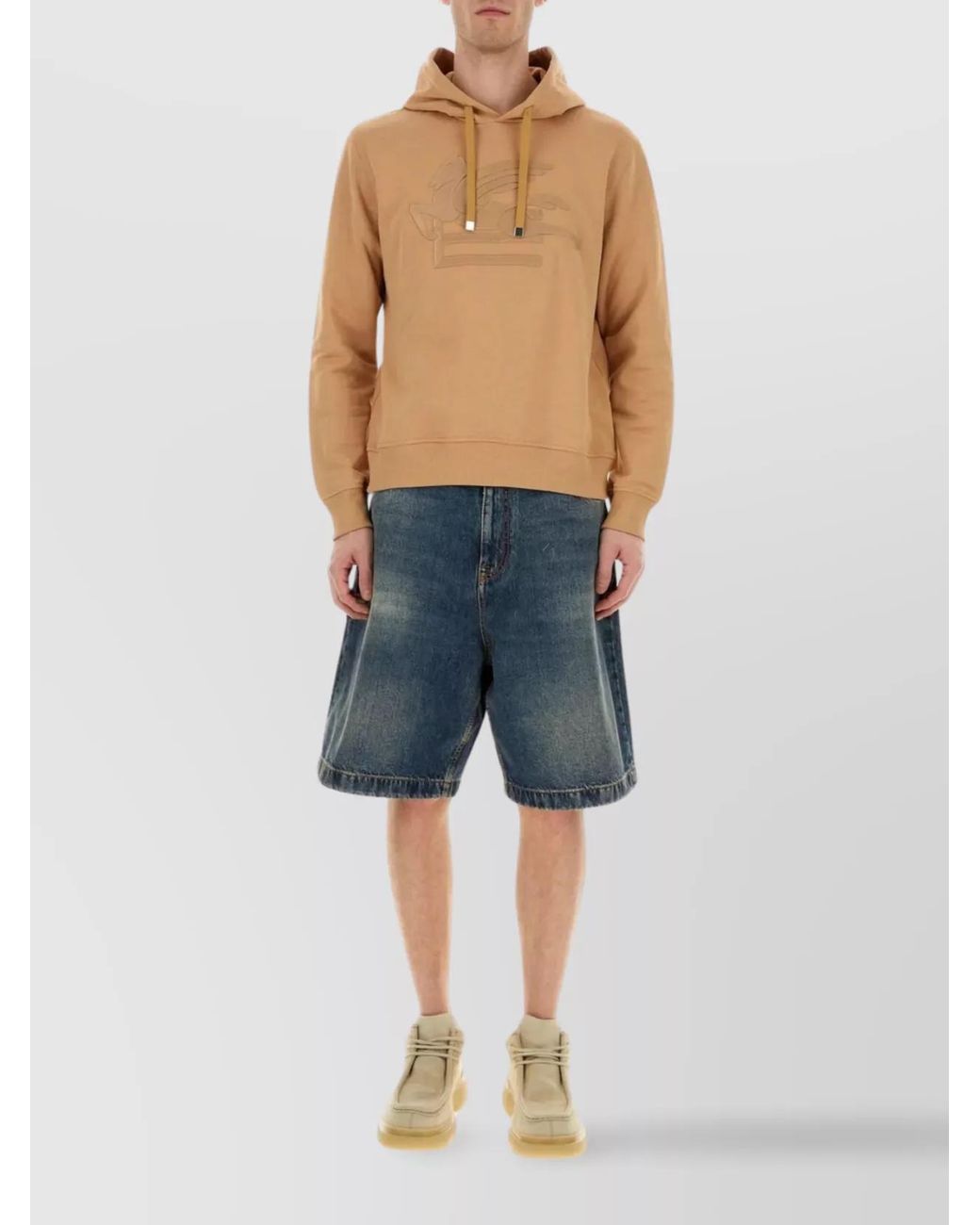 Etro Natural Cotton Logo-Embroidered Hoodie for men