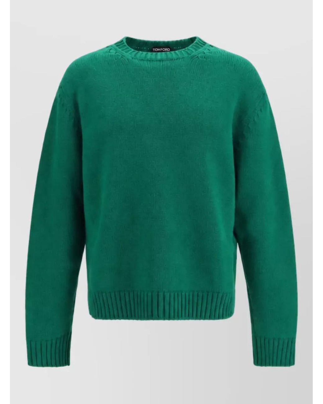 Tom Ford Green Cashmere Merino Wool Ribbed Crew Neck Sweater for men