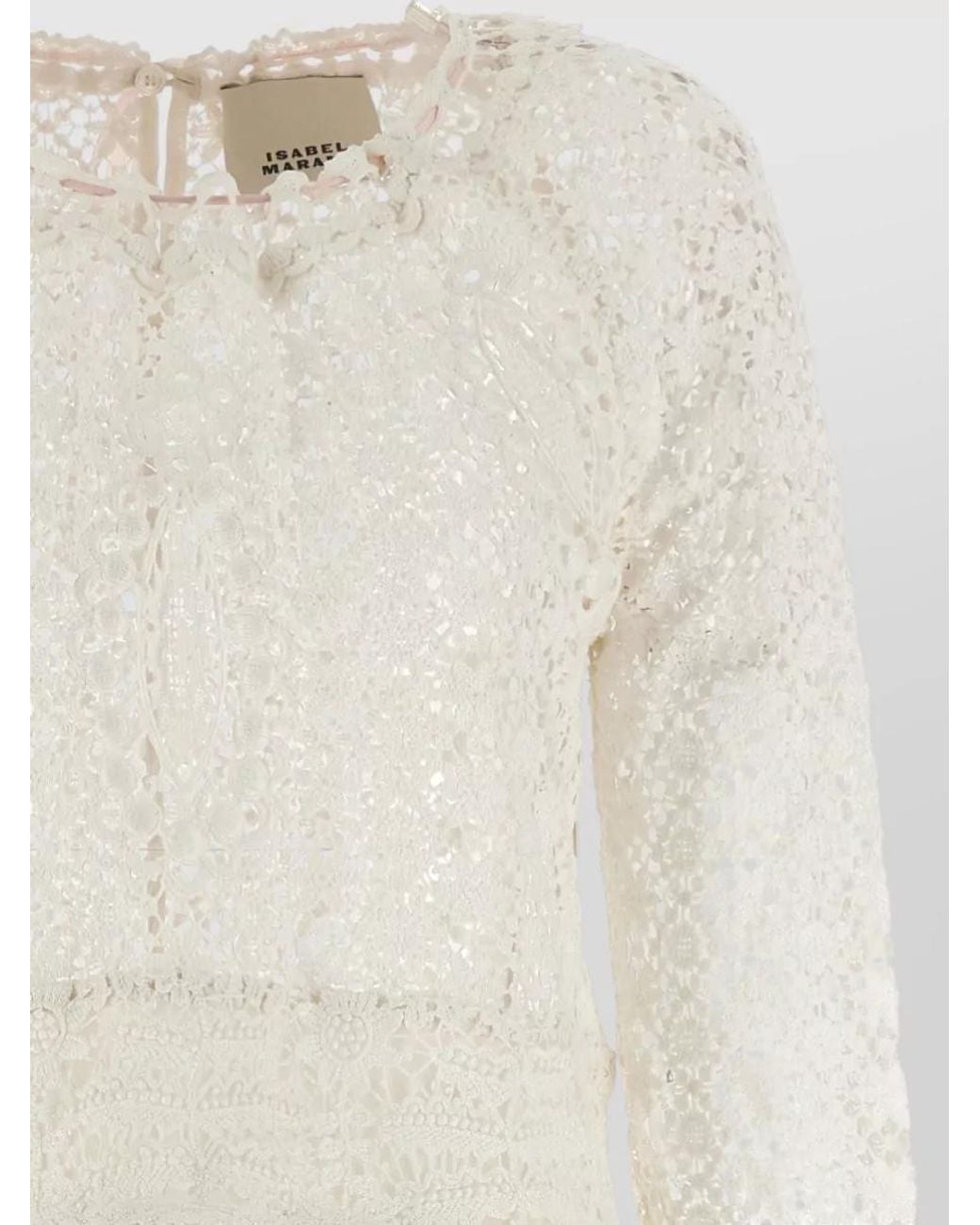 Isabel Marant White Cotton Crochet Openwork Long-Sleeve Mini Dress