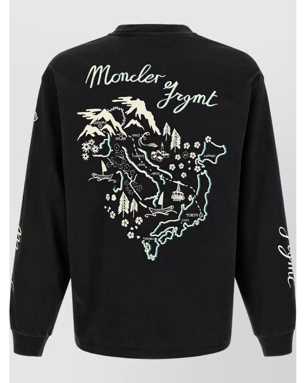 Moncler Genius Black Cotton Printed Long Sleeve T Shirt for men