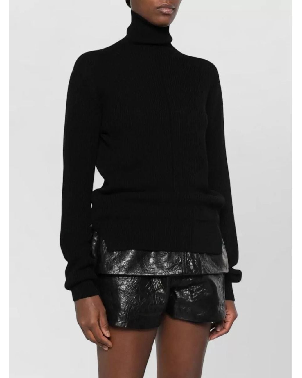 Rick Owens Black Wool Ribbed Turtleneck Sweater