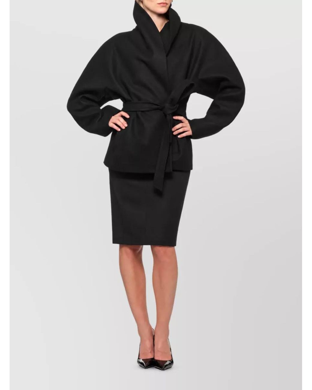ANDAMANE Black Cashmere Blend Belted Single Breasted Coat