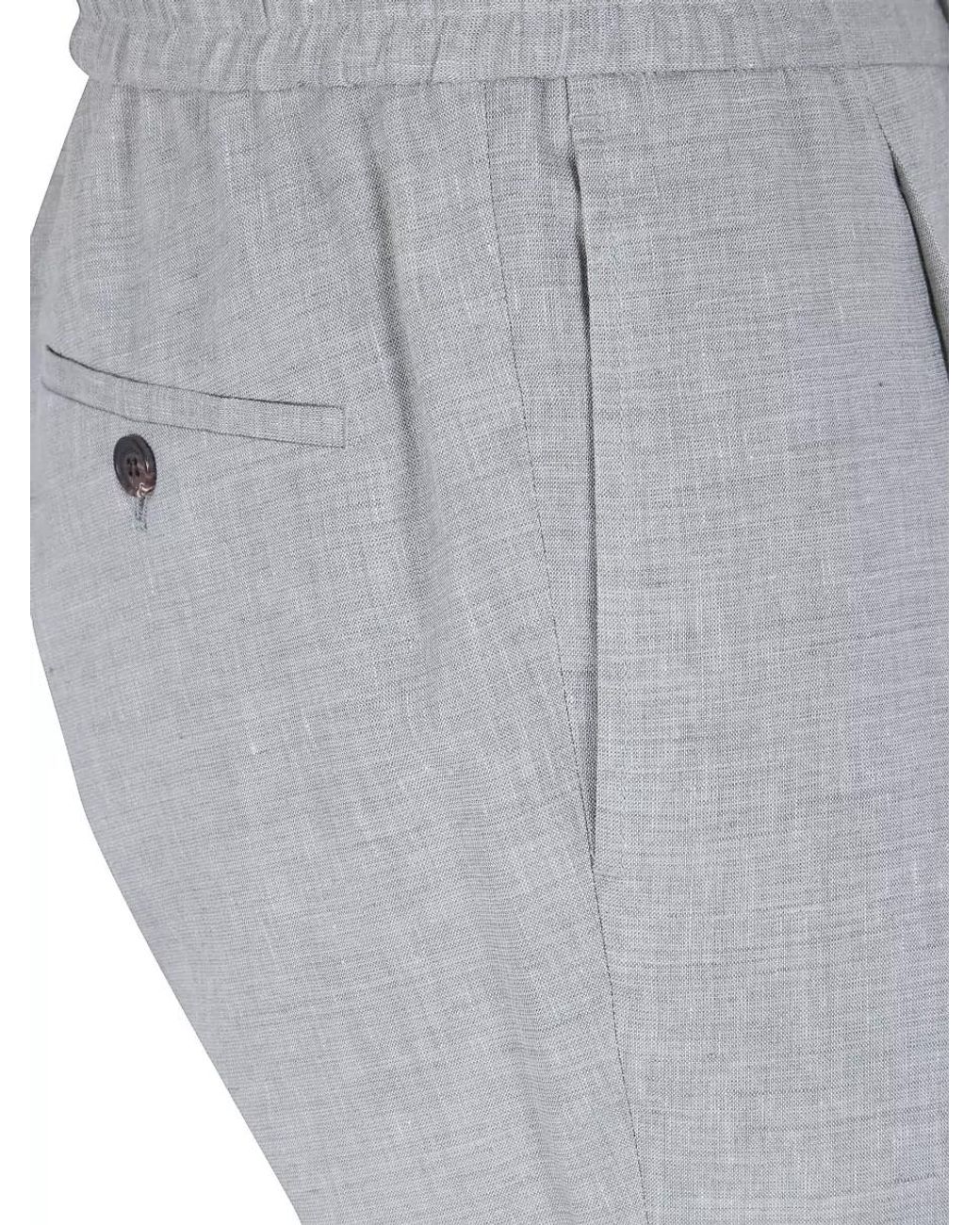 Incotex Gray Linen Virgin Wool Silk Straight-Leg Trousers for men