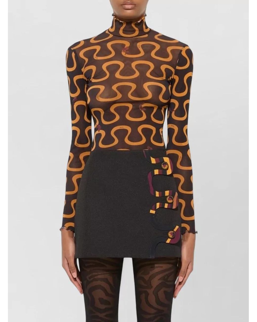 Emilio Pucci Brown Printed Turtleneck Long-Sleeve Top