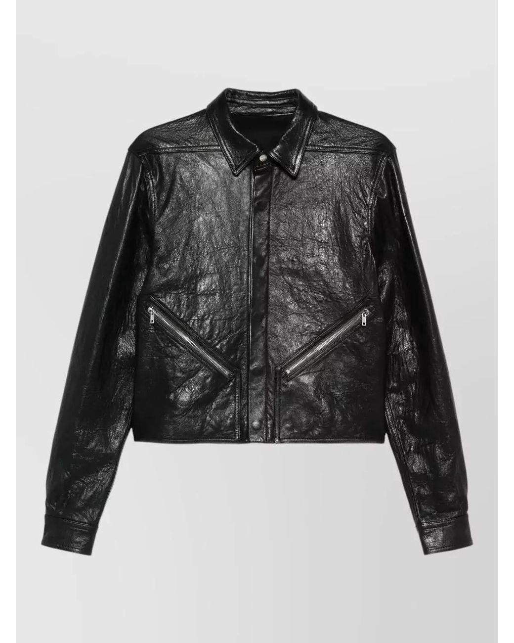 Rick Owens Black Leather Long-Sleeve Shirt Jacket for men