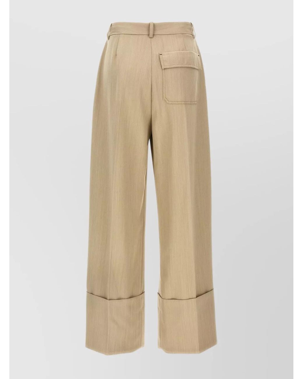 Victoria Beckham Natural Wool Wide-Leg Trousers