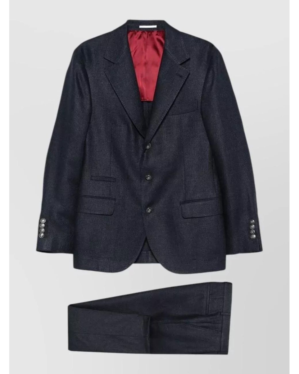 Brunello Cucinelli Blue Silk Linen Wool Single-Breasted Suit for men