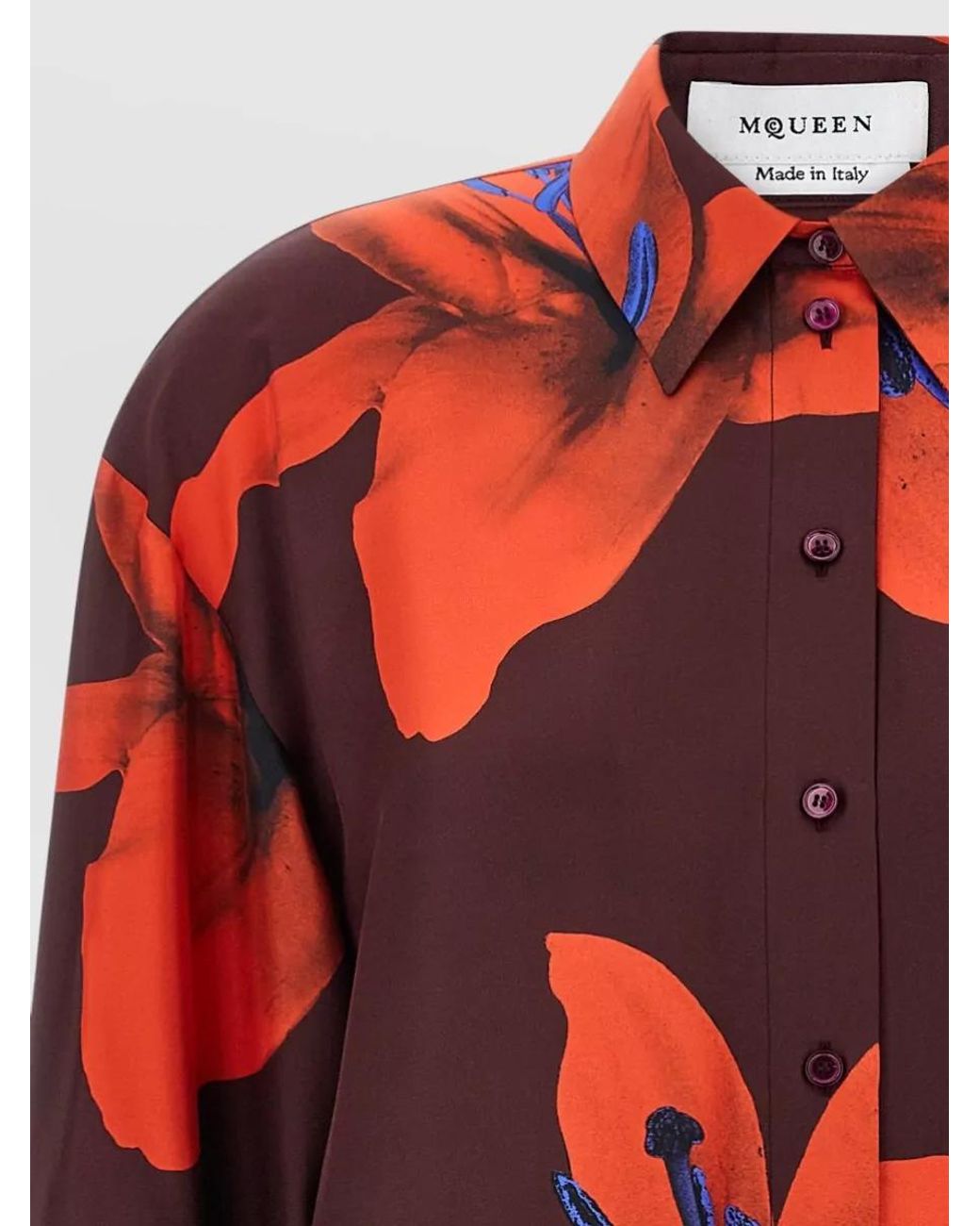 McQueen Red Silk Printed Long-Sleeve Shirt for men