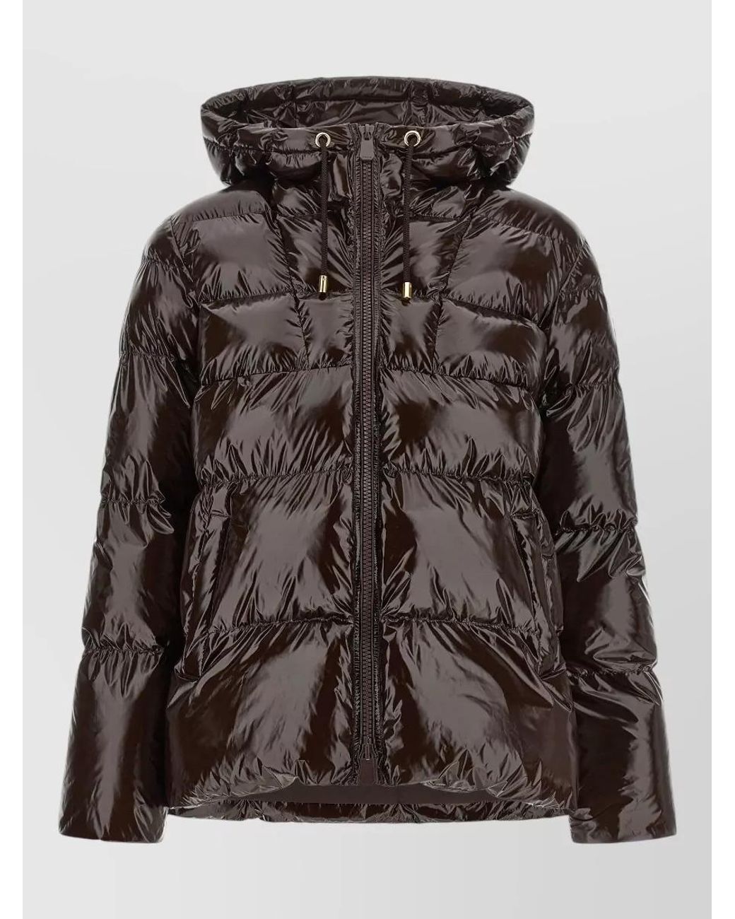 Pinko Brown Glossy Quilted Hooded Down Jacket