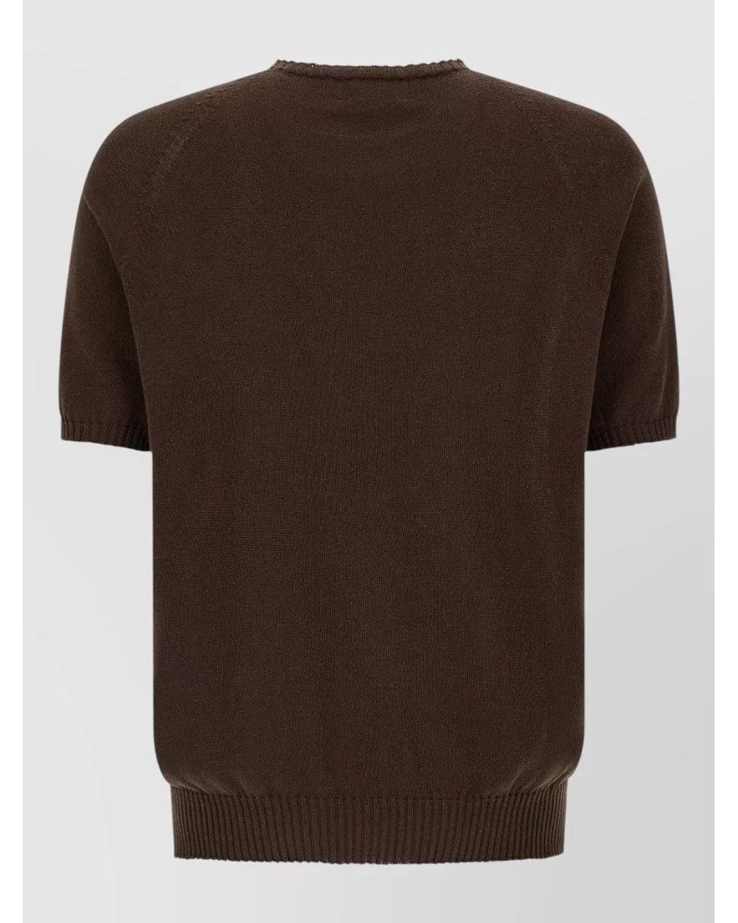 Ma'ry'ya Brown Ribbed Cotton Short-Sleeve Crew-Neck Sweater for men