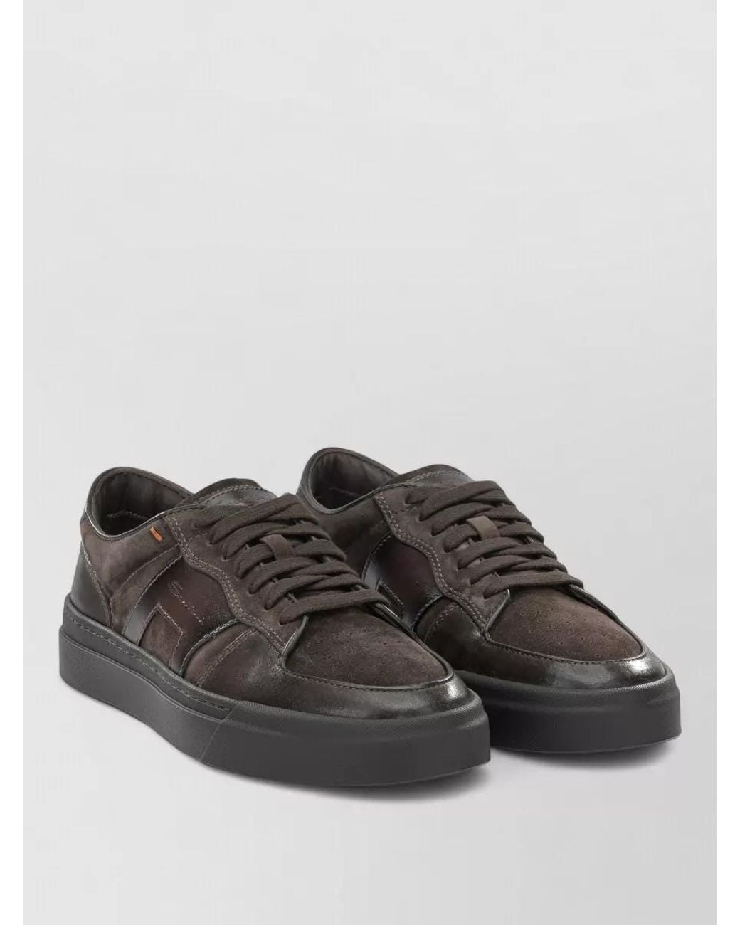 Santoni Black Leather Low-Top Sneakers for men