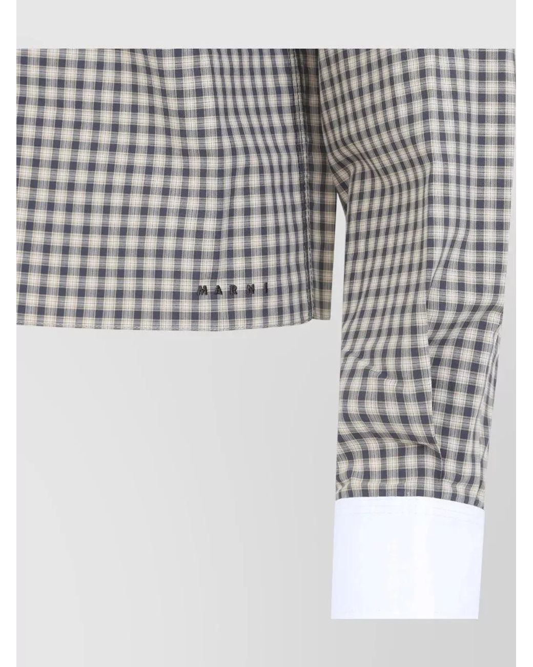 Marni Gray Checked Cotton Long-Sleeve Blouse