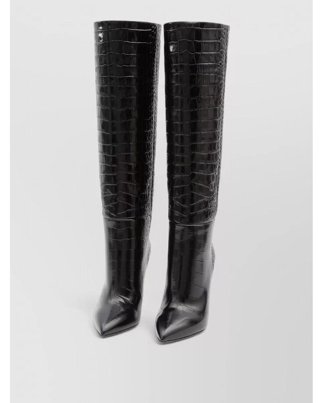 Paris Texas Black Leather Embossed Knee-High Stiletto Boots