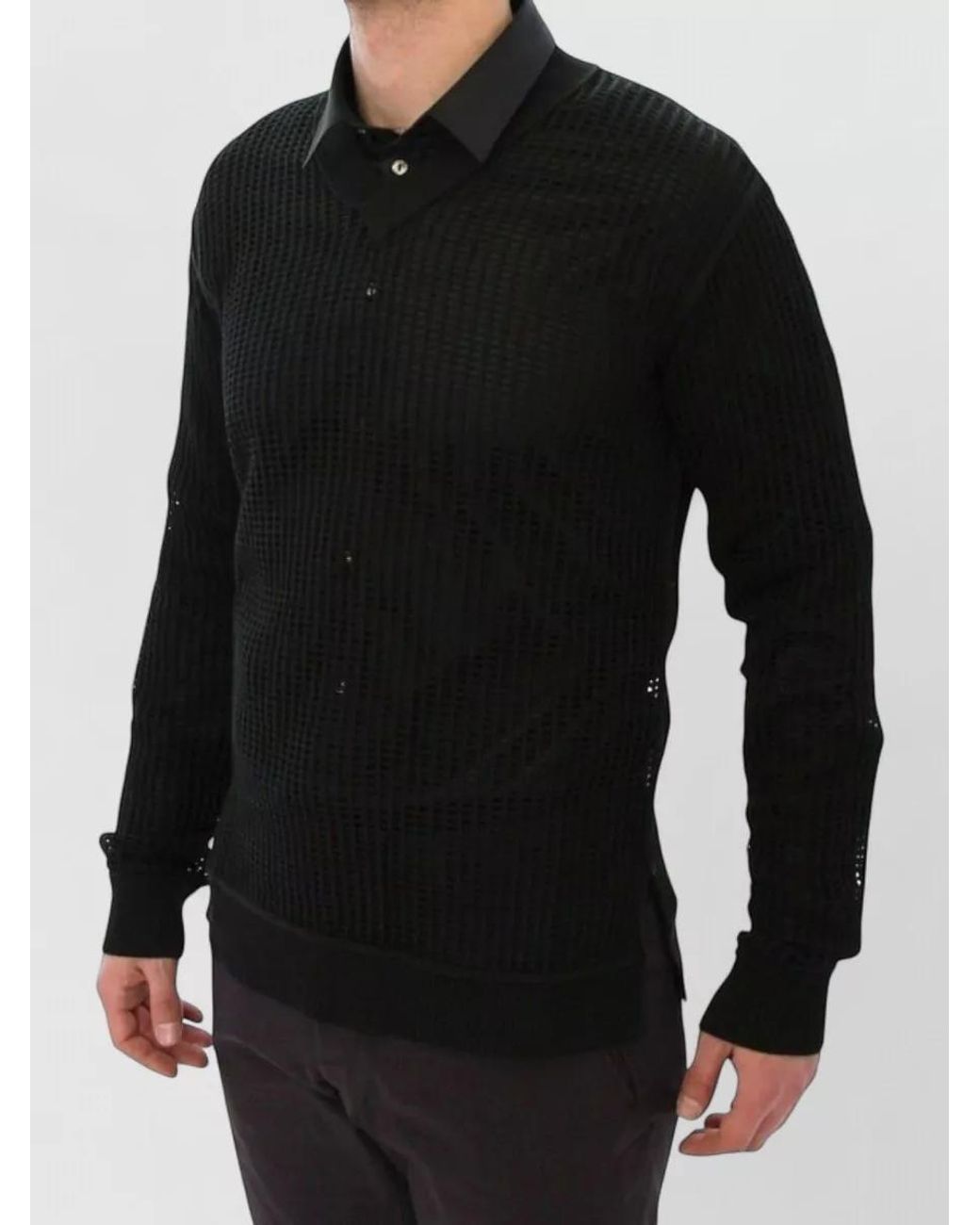 Dolce & Gabbana Black Cotton Mesh V-Neck Long-Sleeve Sweater for men