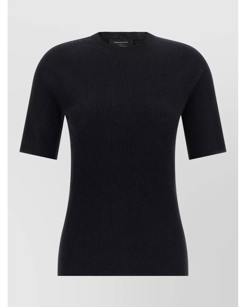 Fabiana Filippi Black Silk Cashmere Ribbed Short Sleeve Knit Top